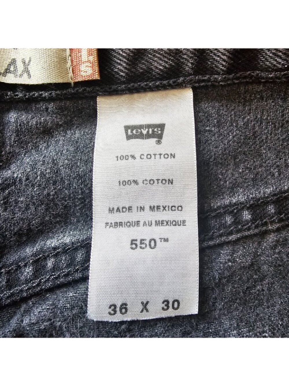 Levis 550 Relaxed Fit Taper Jeans Mens Tag 36x30 Act 35x28.5 Black Faded Wash - Picture 9 of 11